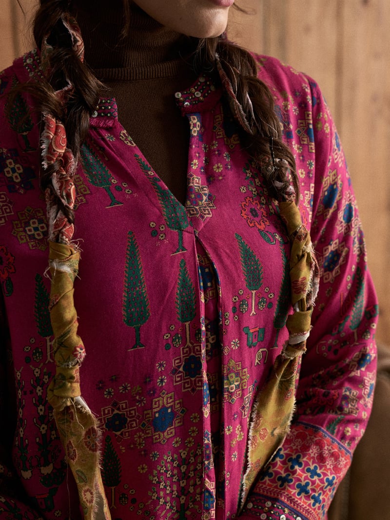 Pink Printed Kurta and Wide-Leg Pants Co-ord Set