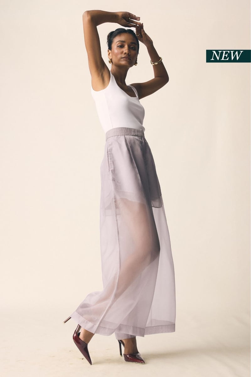 Grey Layered Organza Wide-Leg Pants