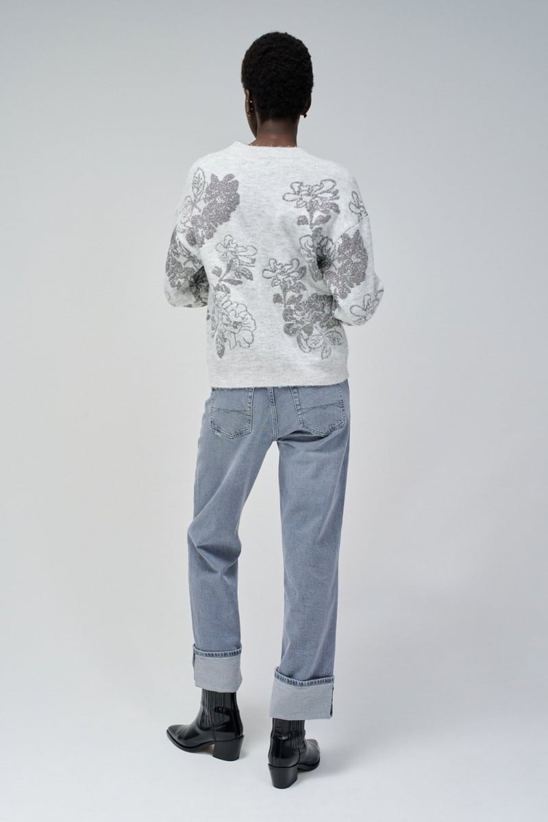 Medium Grey Floral Jacquard Jumper with Subtle Shimmer