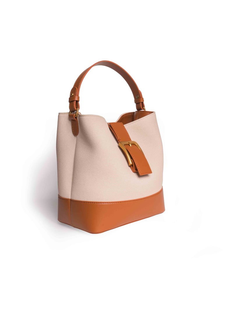 Sylvia- Ladies Leather Bucket Bag Ivory/Tan