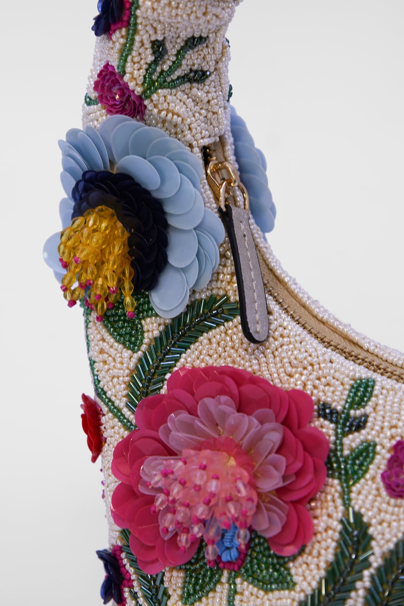 Azure Blossom Embellished Beaded Bag