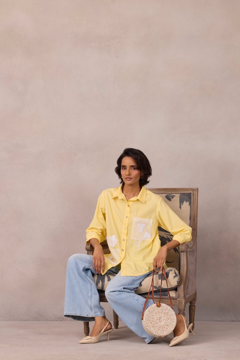 Lemon Sorbet Cotton Poplin Applique Shirt