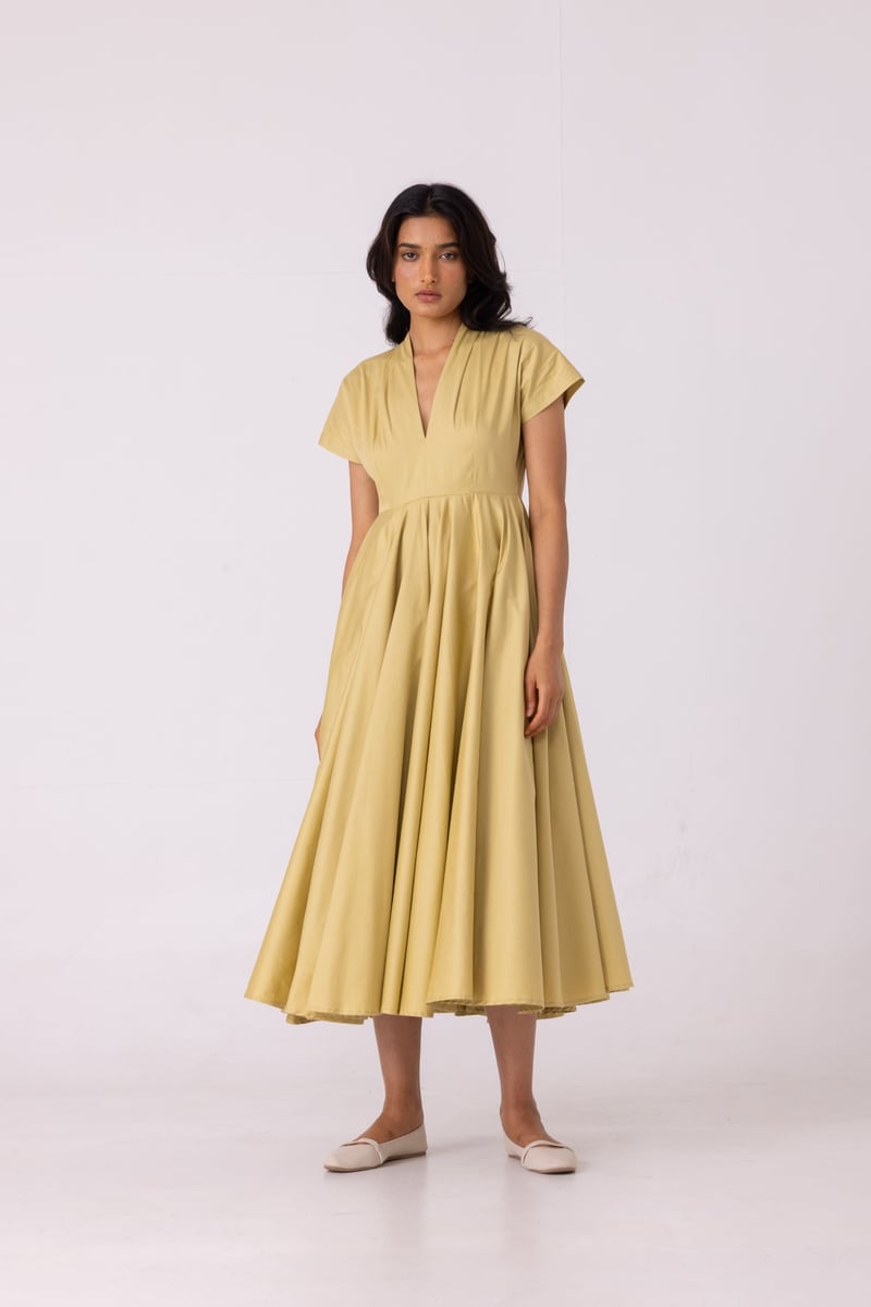 Cathy Yellow Fit and Flare Dress