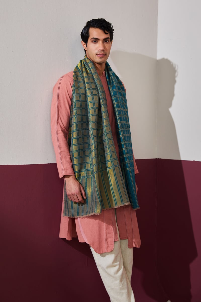 Zari Check Reversibles Pashmina Stole