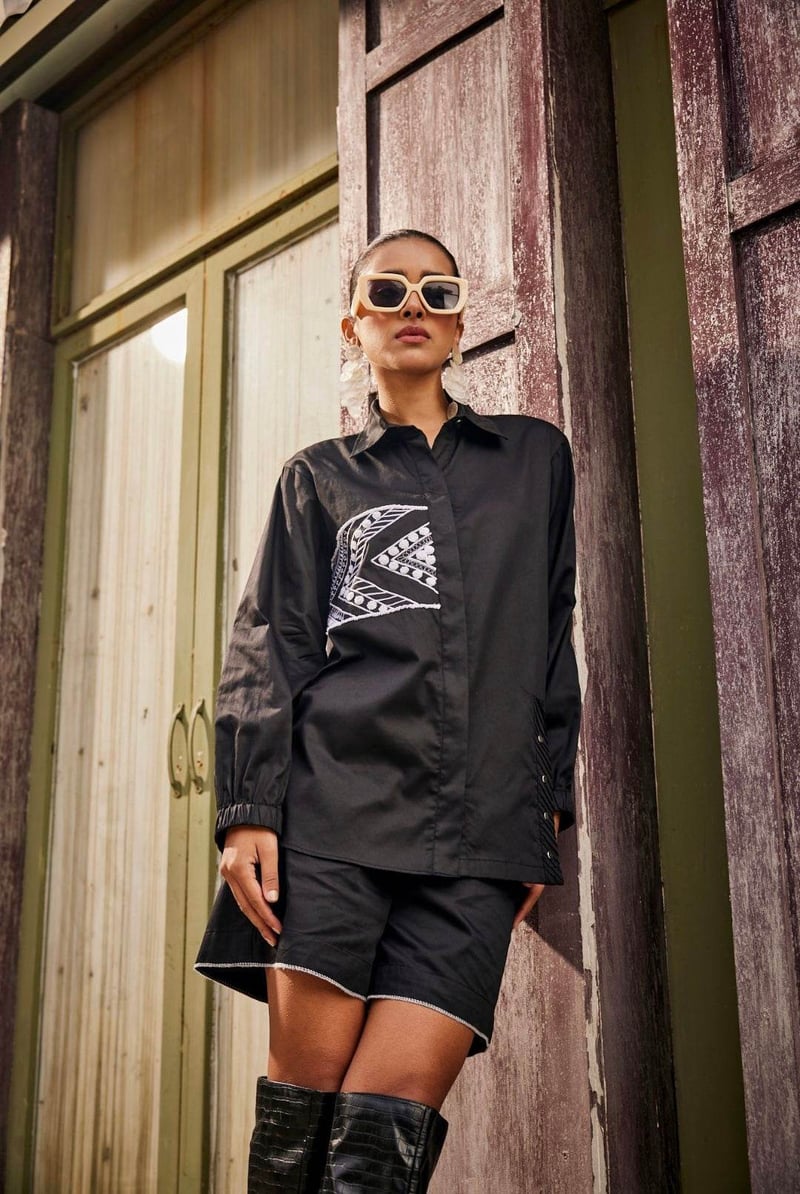 Black Triangle Geometric Embroidered Co-ord Set