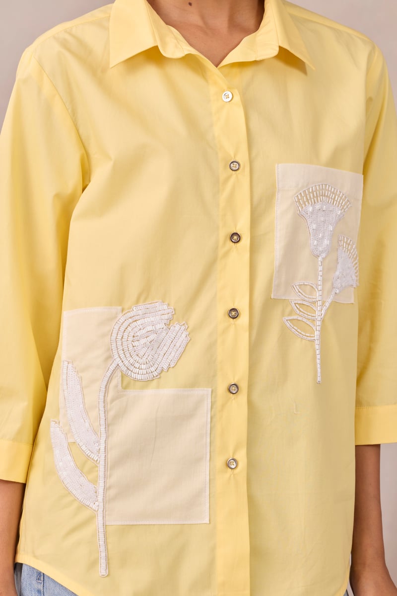 Lemon Sorbet Cotton Poplin Applique Shirt