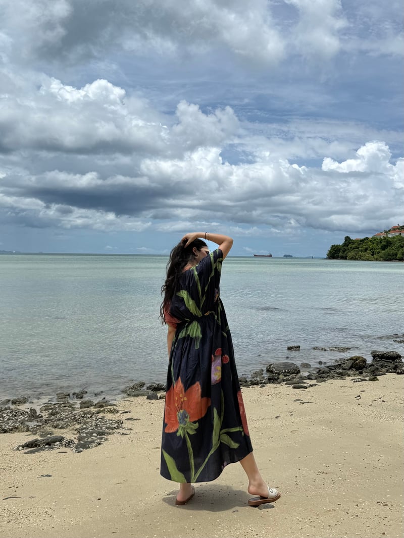 Blue Floral Printed Fit and Flare Midi Dress