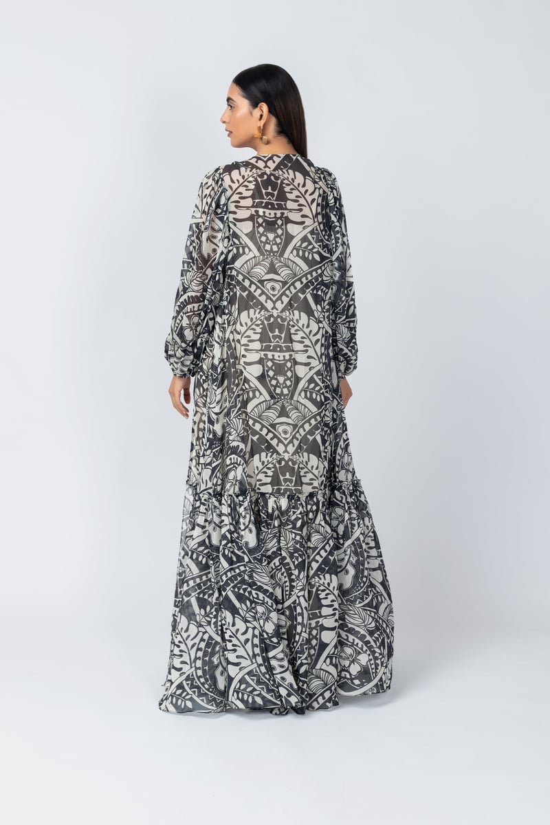 Champagne Jumpsuit with Abstract Printed Long Jacket