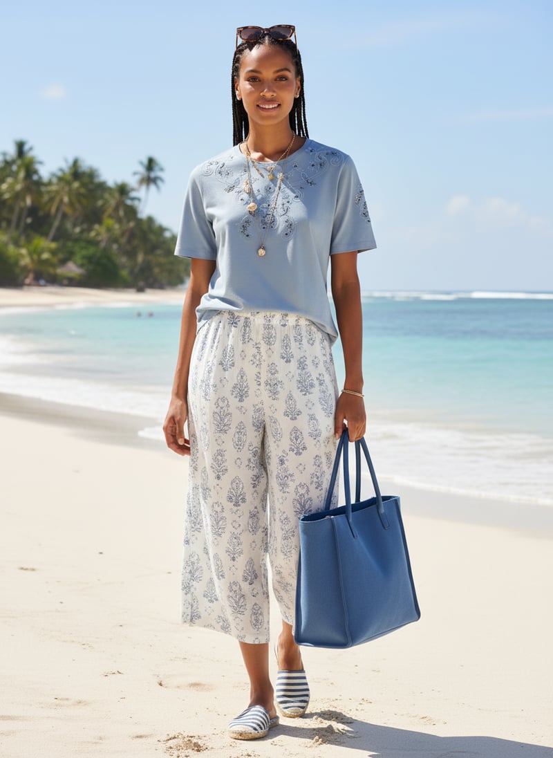 Baby Blue Embroidered Cotton Jersey T-shirt