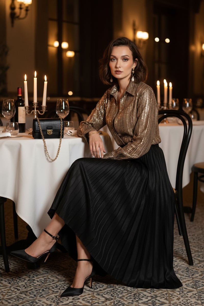 Gold Sequin Button-Down Shirt with Full Sleeves