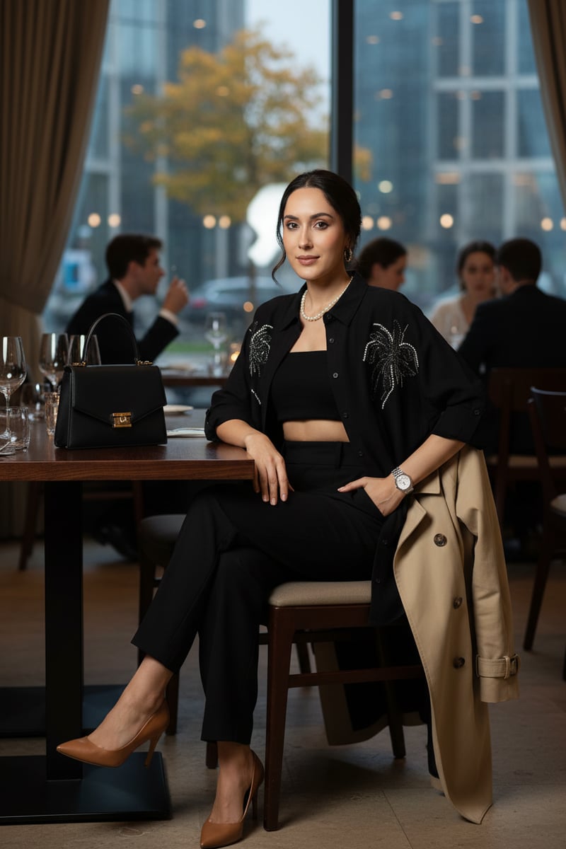 Black Embellished Longline Button-Down Shirt