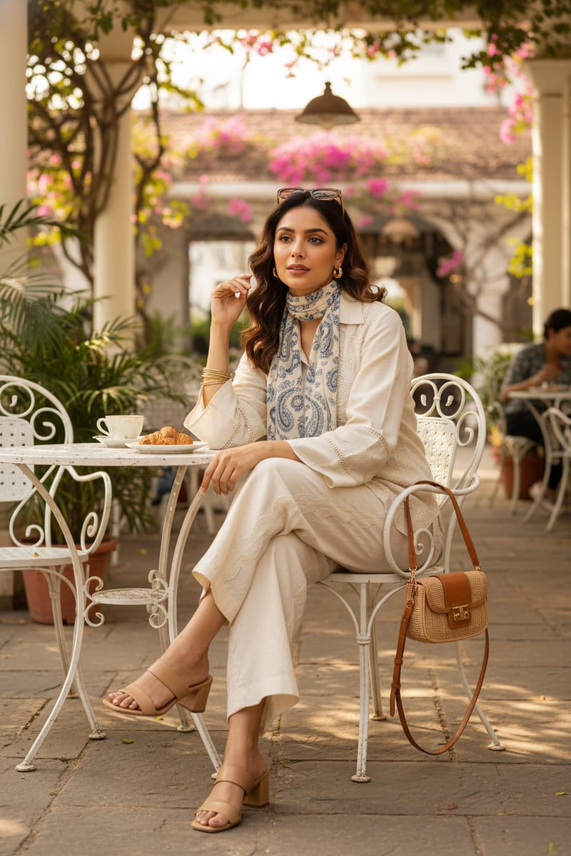 Cream Hand-Embroidered Cotton Co-ord Set