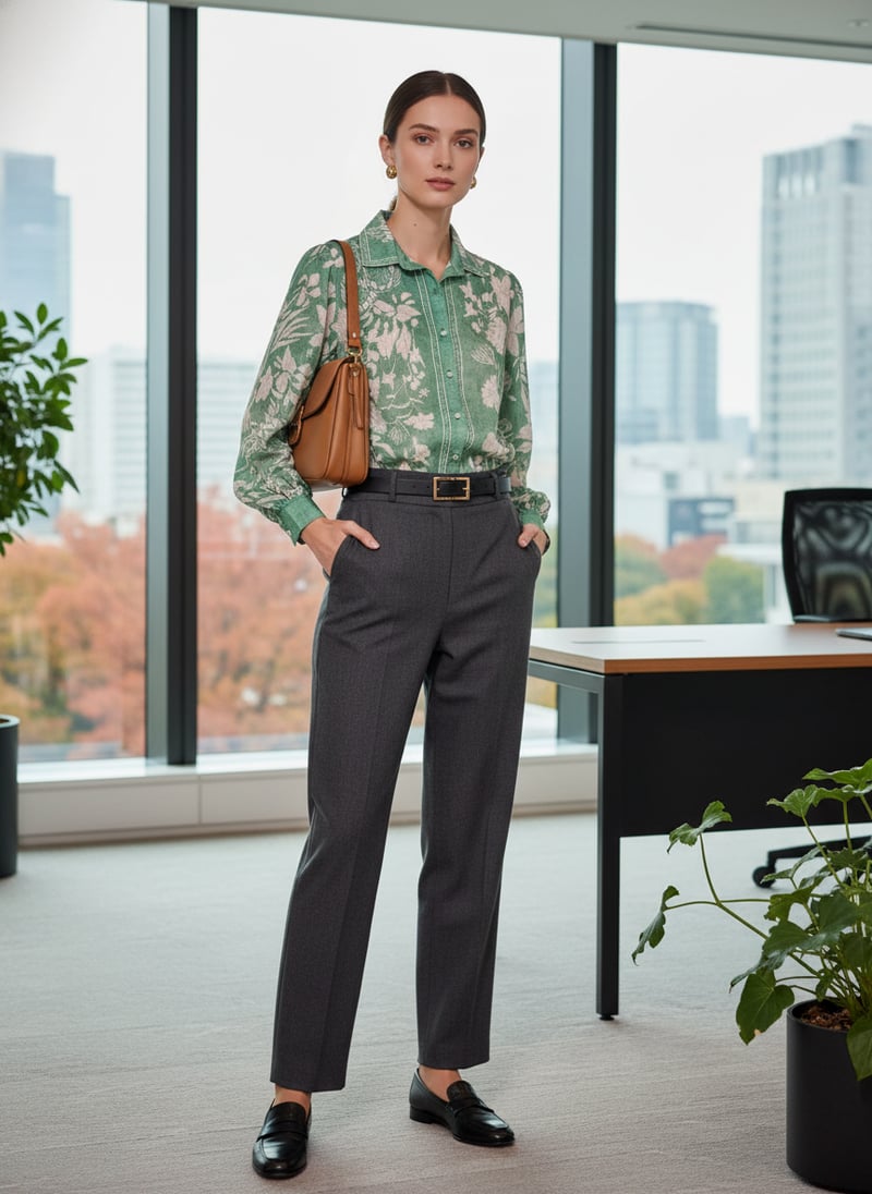 Green Floral Printed Button-Down Shirt