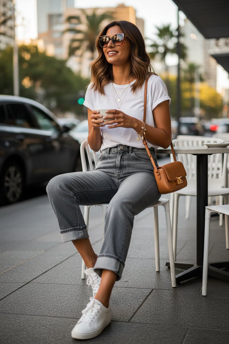 Light Grey High-Rise Straight-Leg Jeans with Cuffed Hem