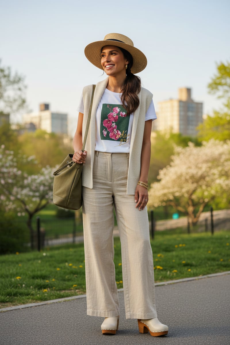White Cotton Crew Neck T-shirt with Floral Graphic Print