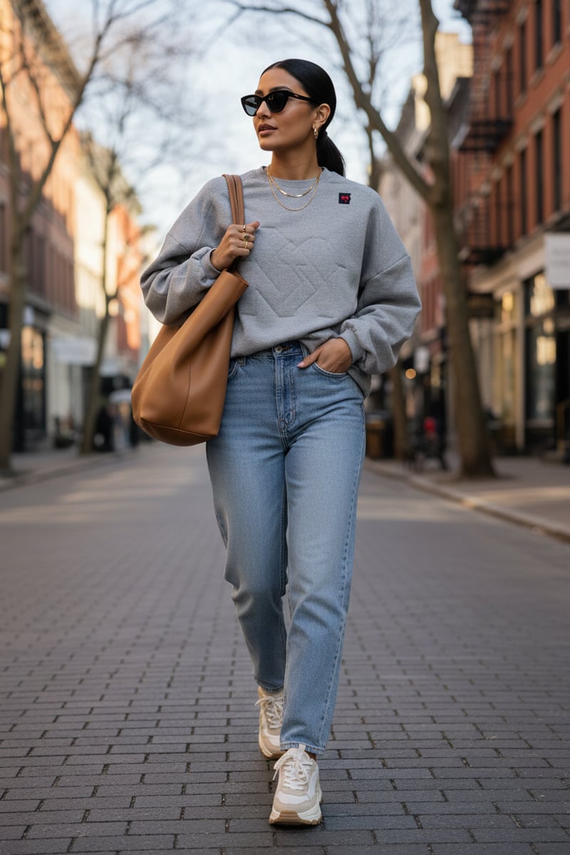Light Grey Relaxed-Fit Crewneck Sweatshirt