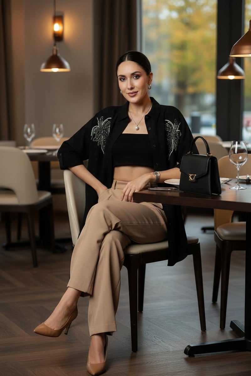 Black Embellished Longline Button-Down Shirt