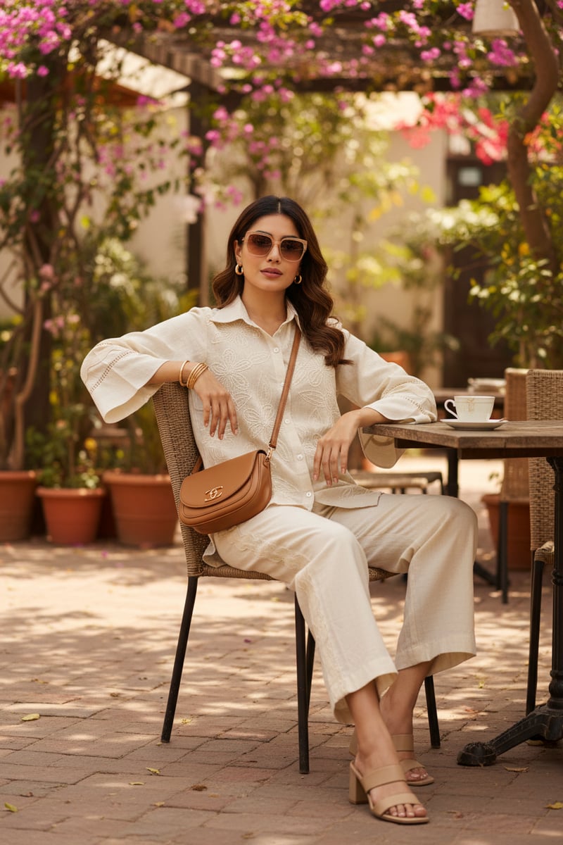 Cream Hand-Embroidered Cotton Co-ord Set