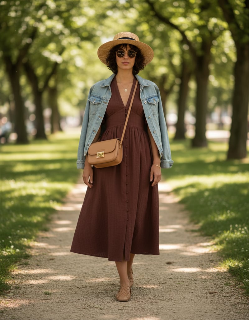 Chocolate Brown V-Neck Button-Front Midi Dress
