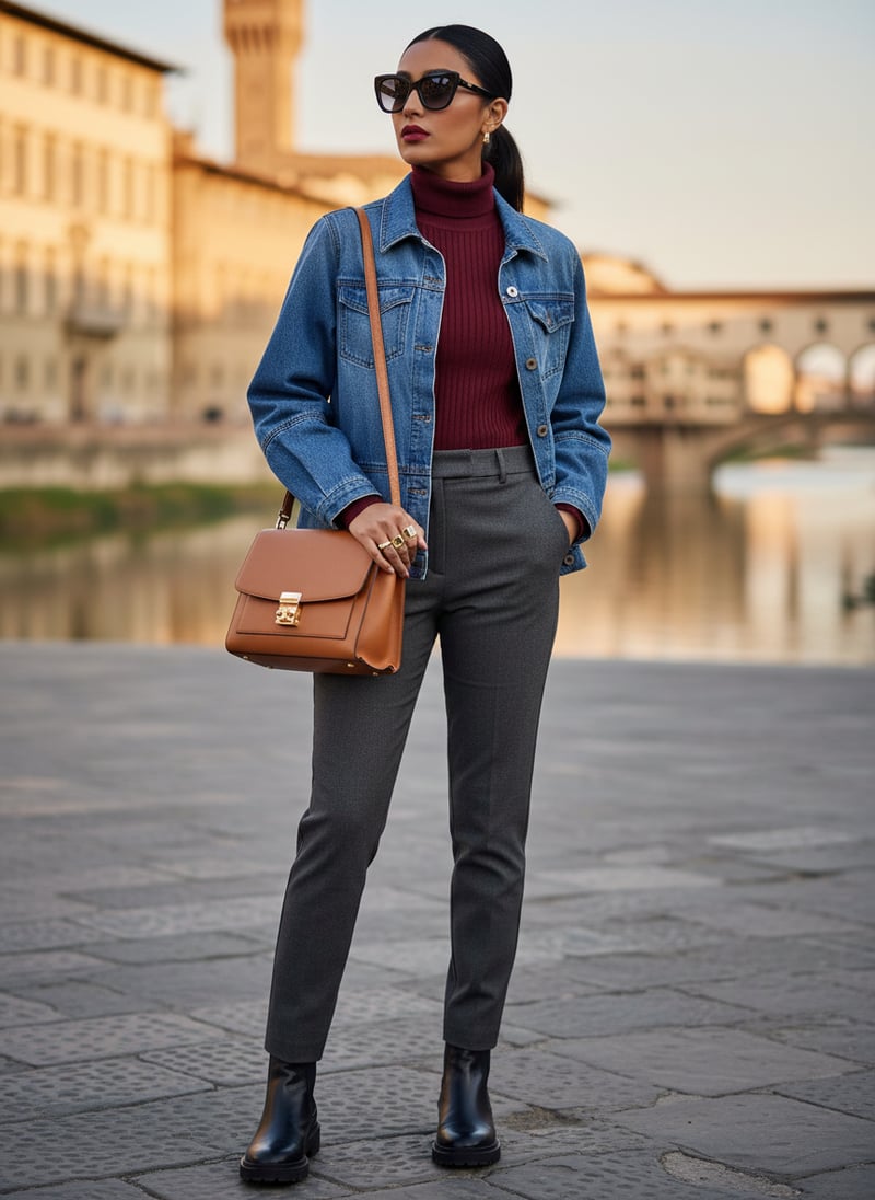 Mid Denim Button-Front Denim Jacket with Chest Pockets
