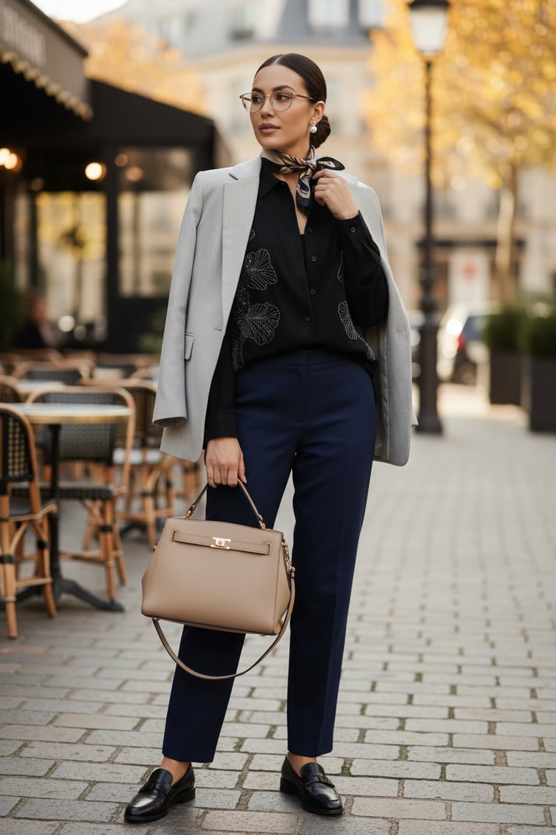 Black Longline Shirt with Silver Sequin Motifs