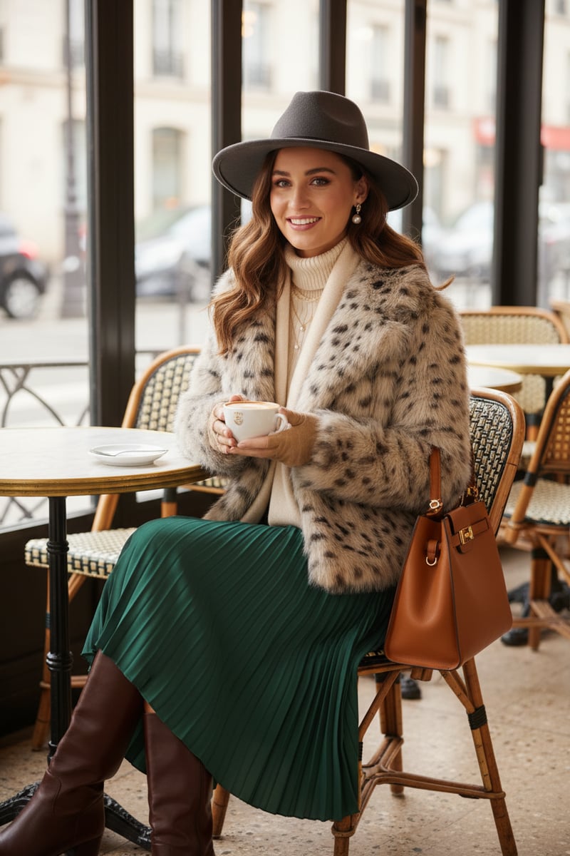 Beige Leopard Faux-Fur Cropped Jacket