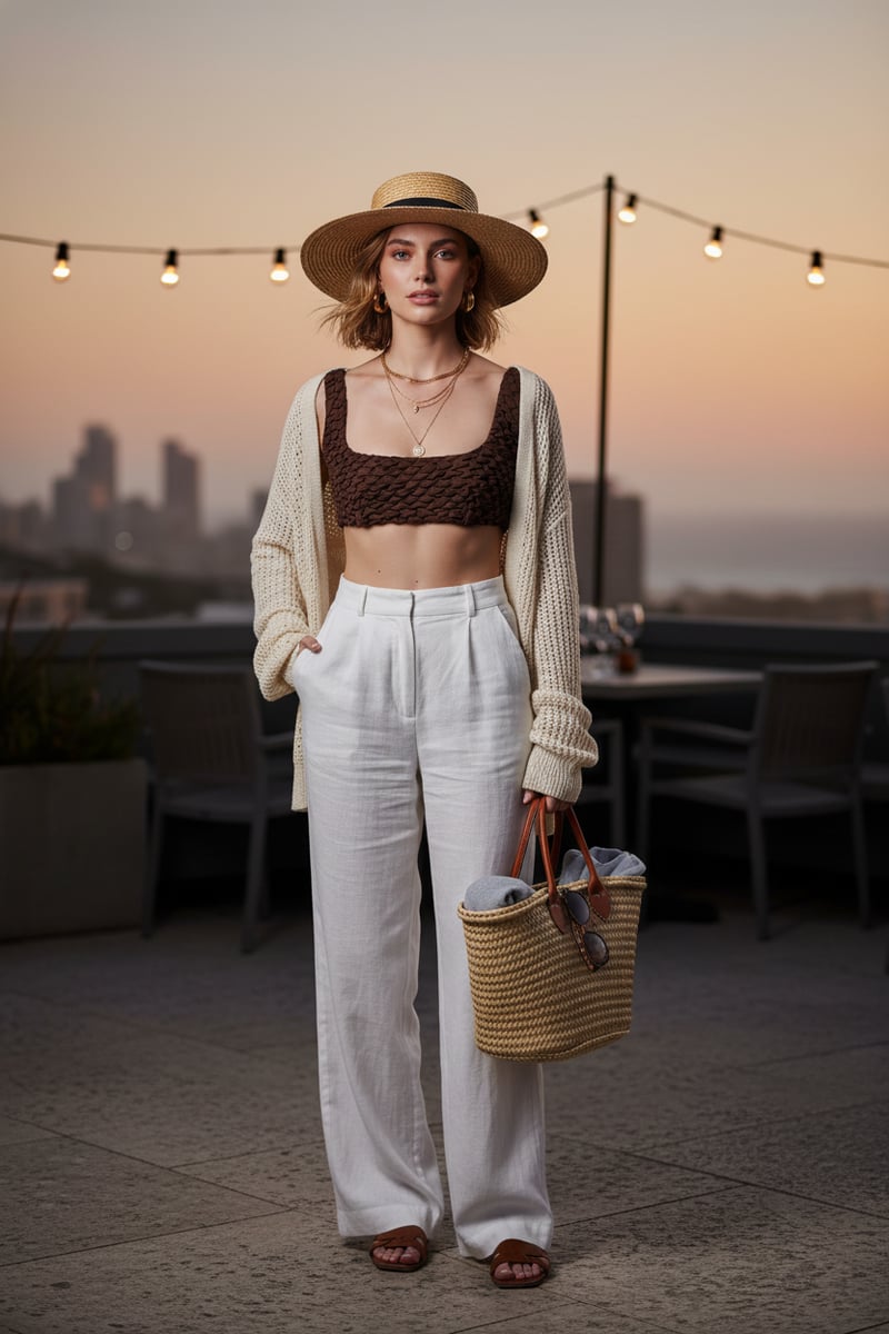 Brown Smocked Square Neck Crop Top