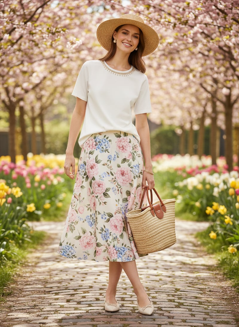 White Crew-Neck T-Shirt with Embellished Neckline