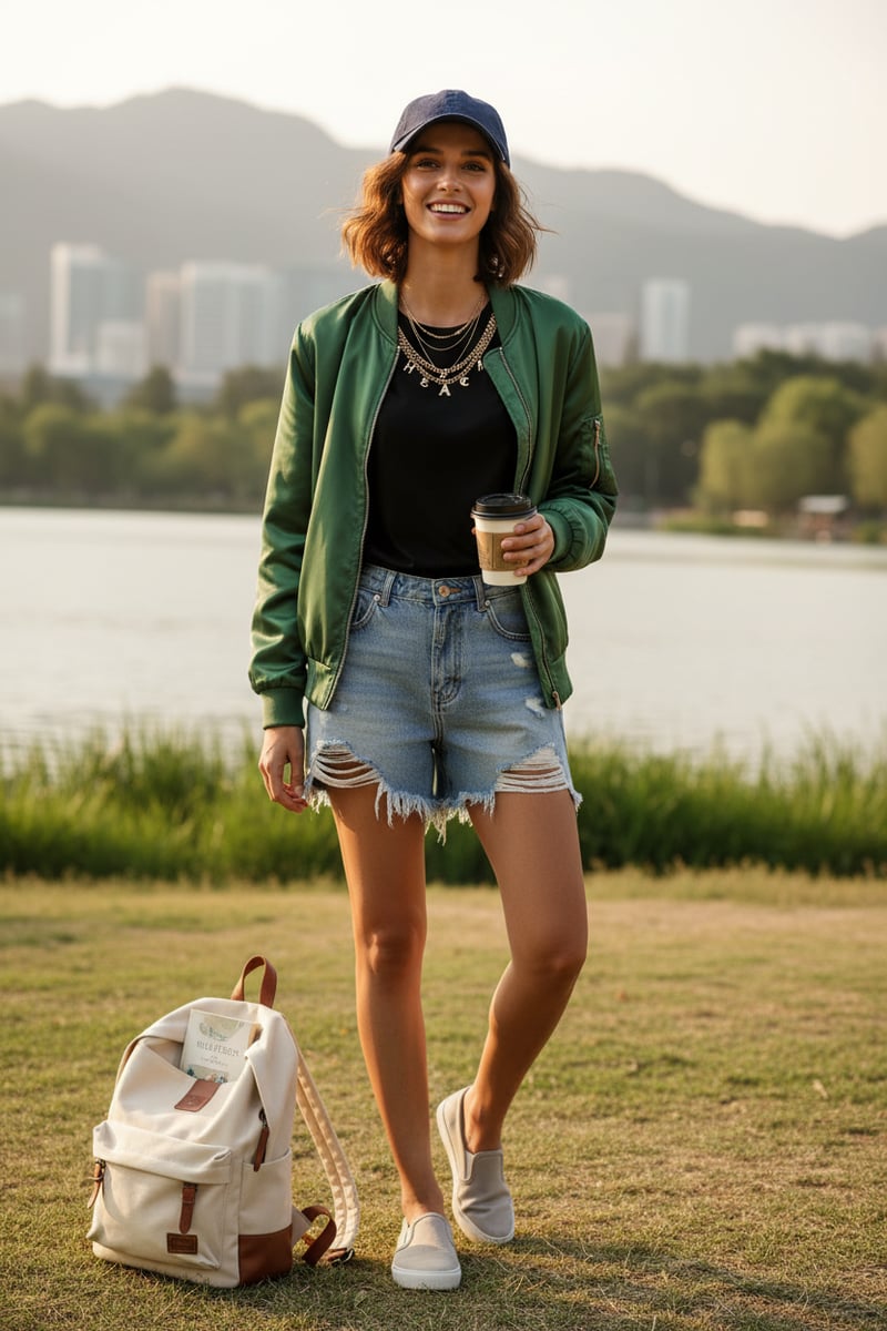 Black Crewneck T-Shirt with Chain Neckline Detail