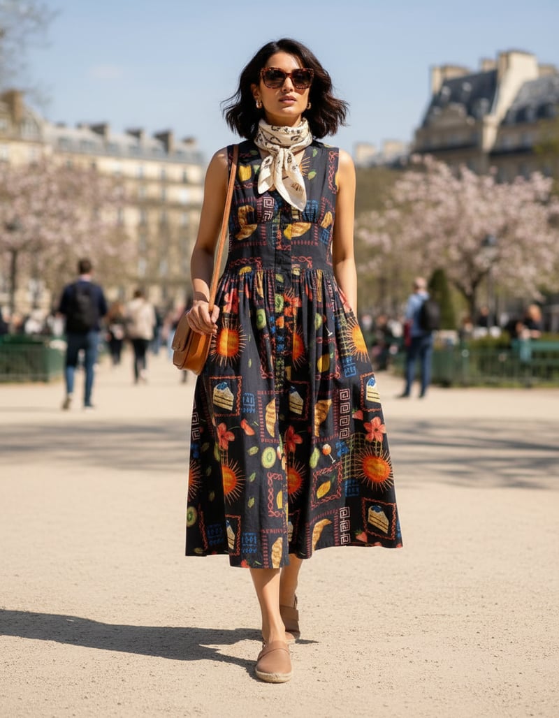 Multicolor Aloha Print Sleeveless Button-Front Midi Dress