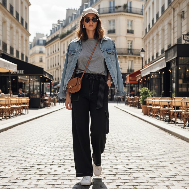 Black High-Rise Wide-Leg Cargo Trousers