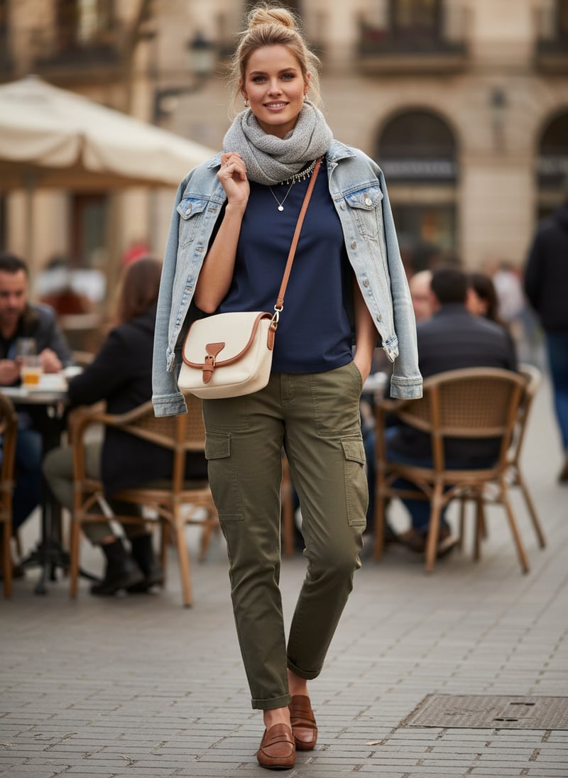 Blue Crew-Neck T-Shirt with Rhinestone Neckline