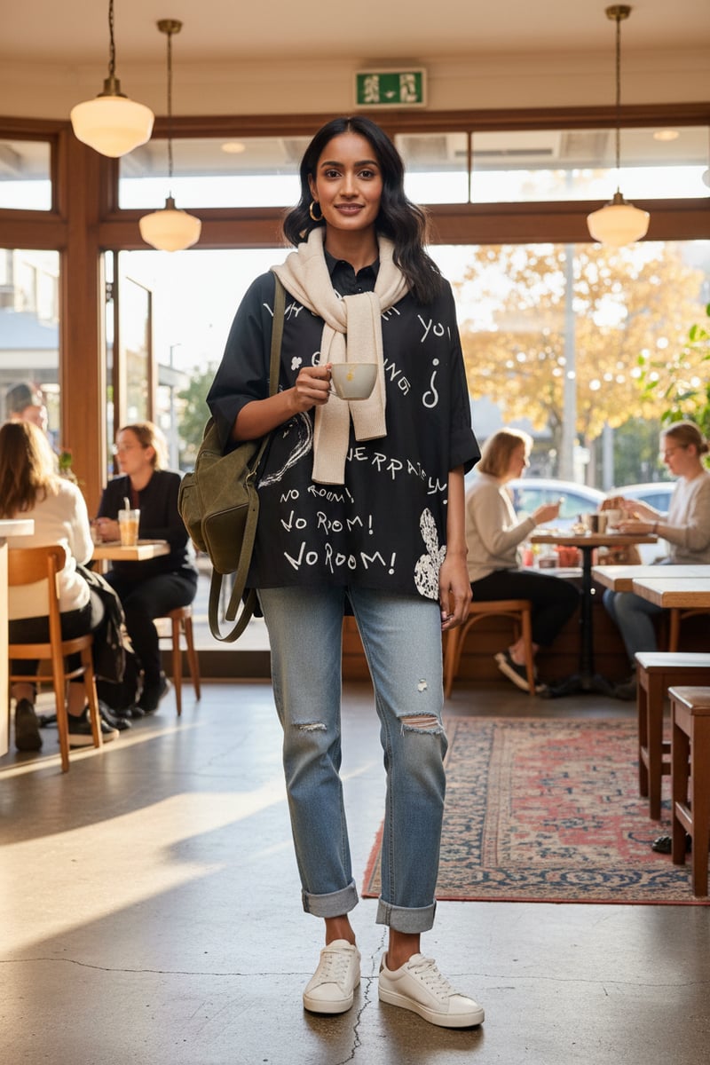 Black Oversized Scribble Print Poplin Shirt