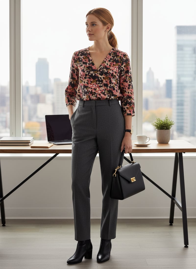 Pink Abstract Print V-Neck Button-Through Cotton Top