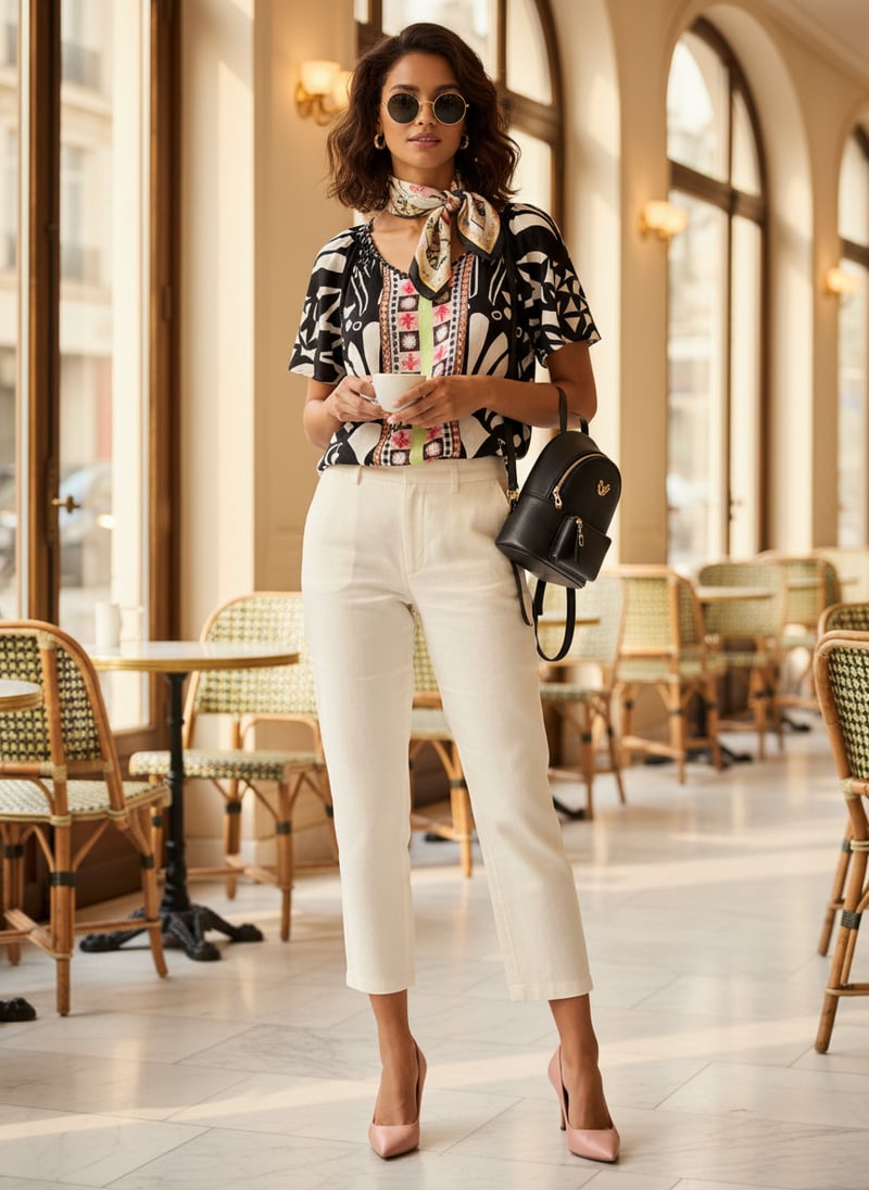 Navy Printed V-Neck Short Sleeve Top