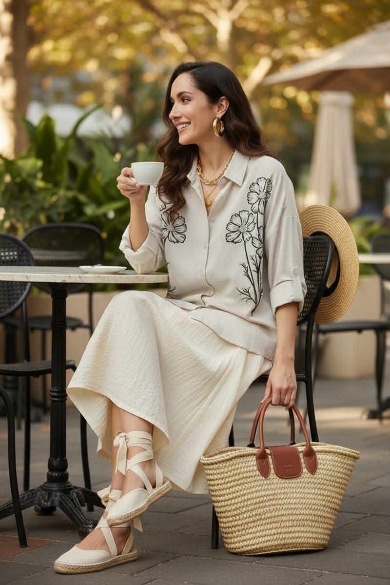 Natural Floral Embellished Longline Shirt