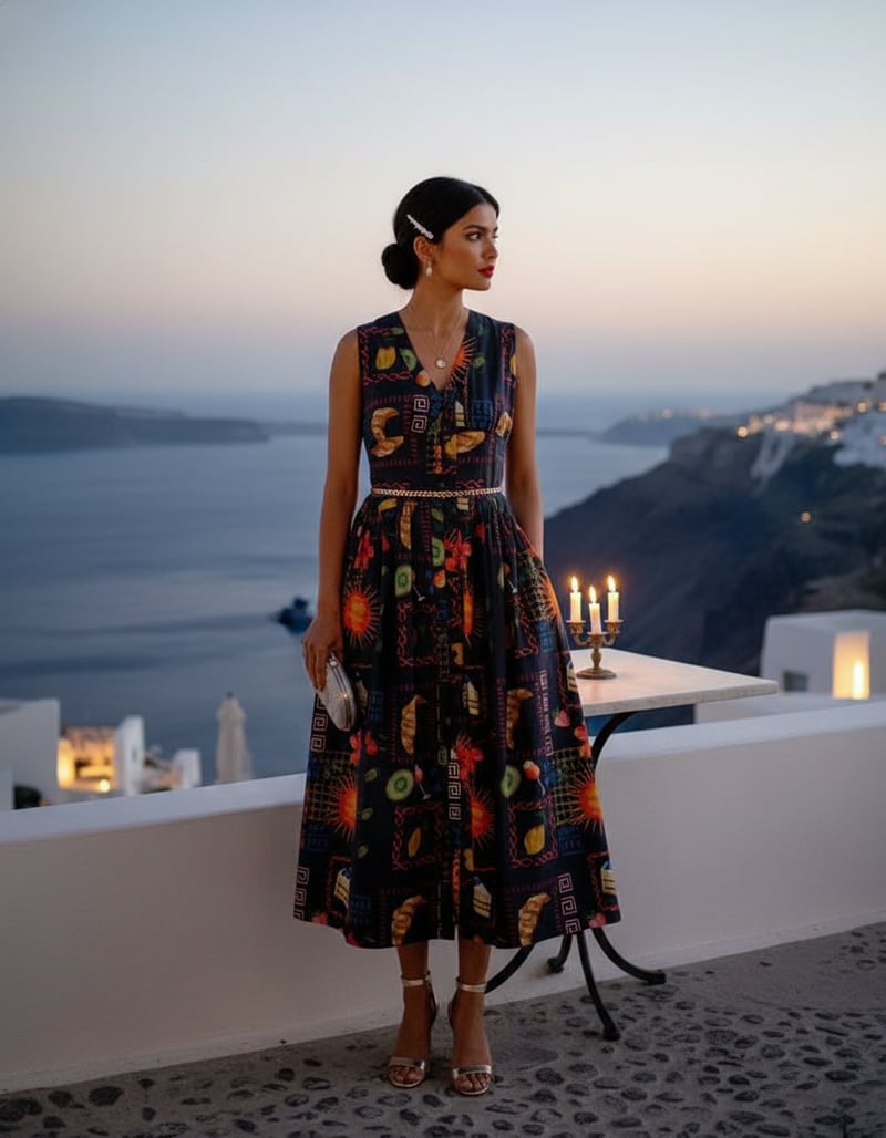 Multicolor Aloha Print Sleeveless Button-Front Midi Dress
