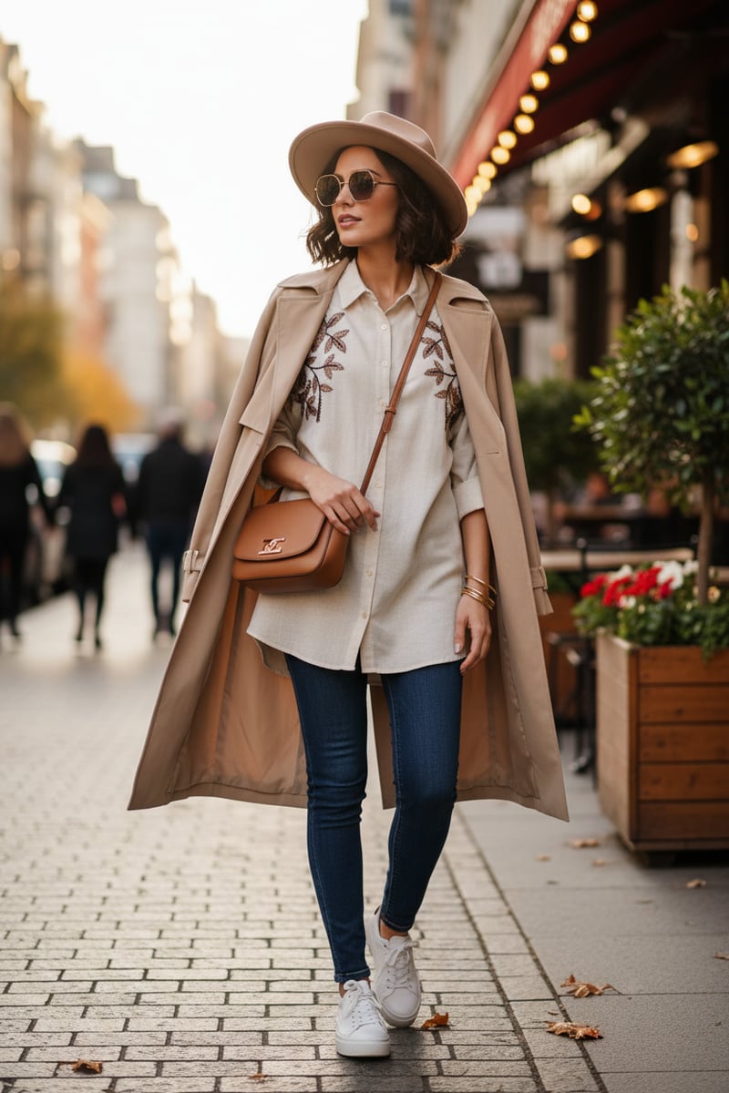Natural Beige Embellished Longline Shirt