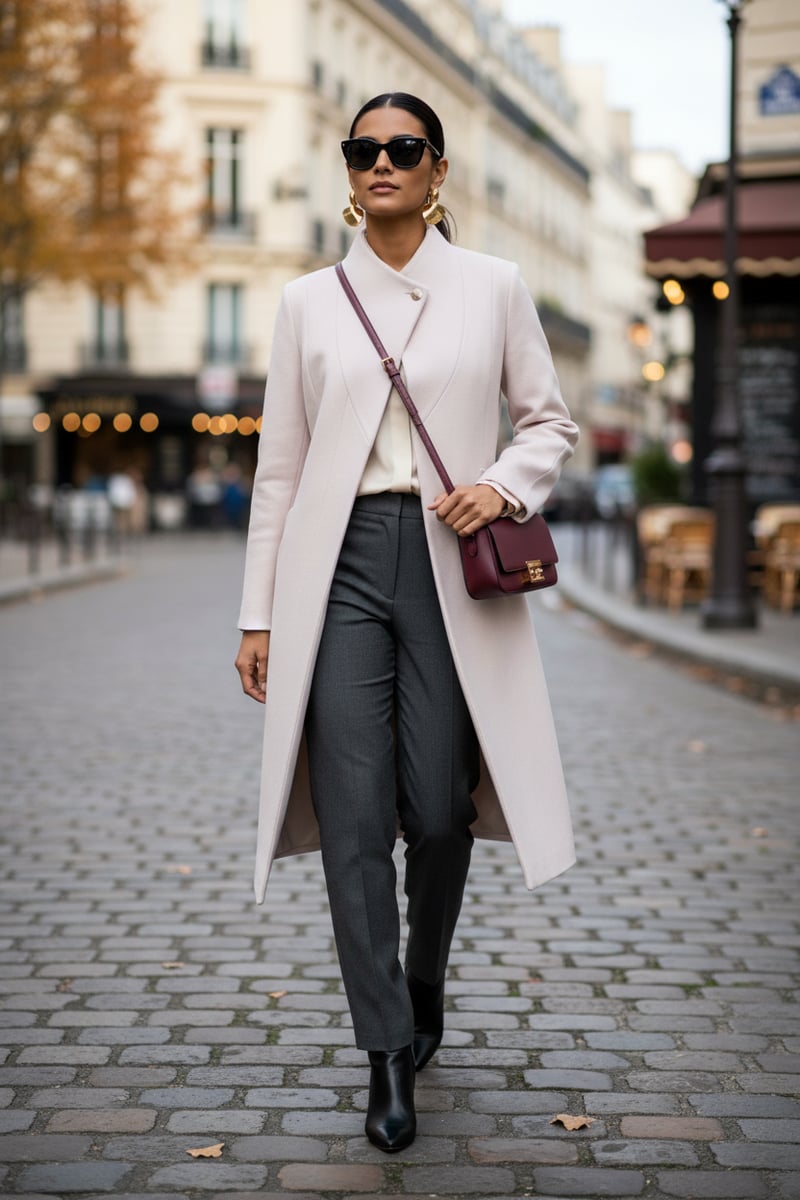 Light Pearl Longline Wool-Blend Belted Coat