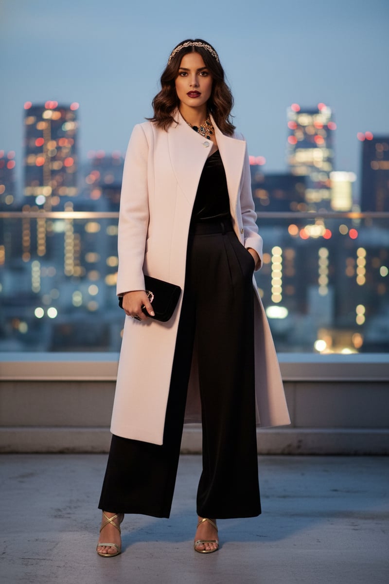 Light Pearl Longline Wool-Blend Belted Coat