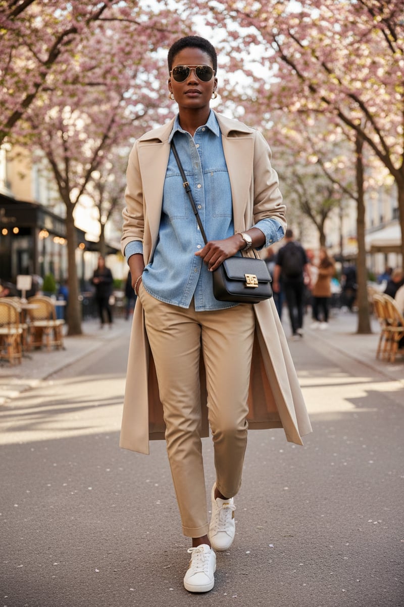 Light Blue Denim Button-Down Shirt with Patch Pockets