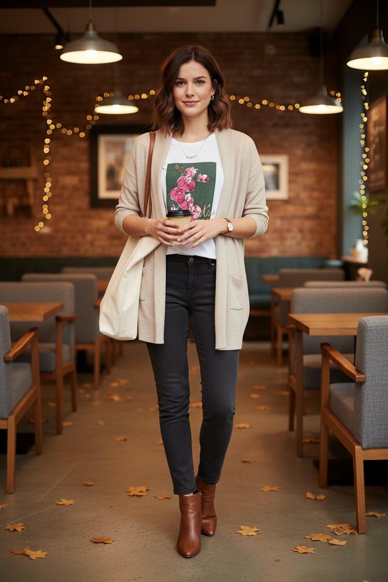 White Cotton Crew Neck T-shirt with Floral Graphic Print