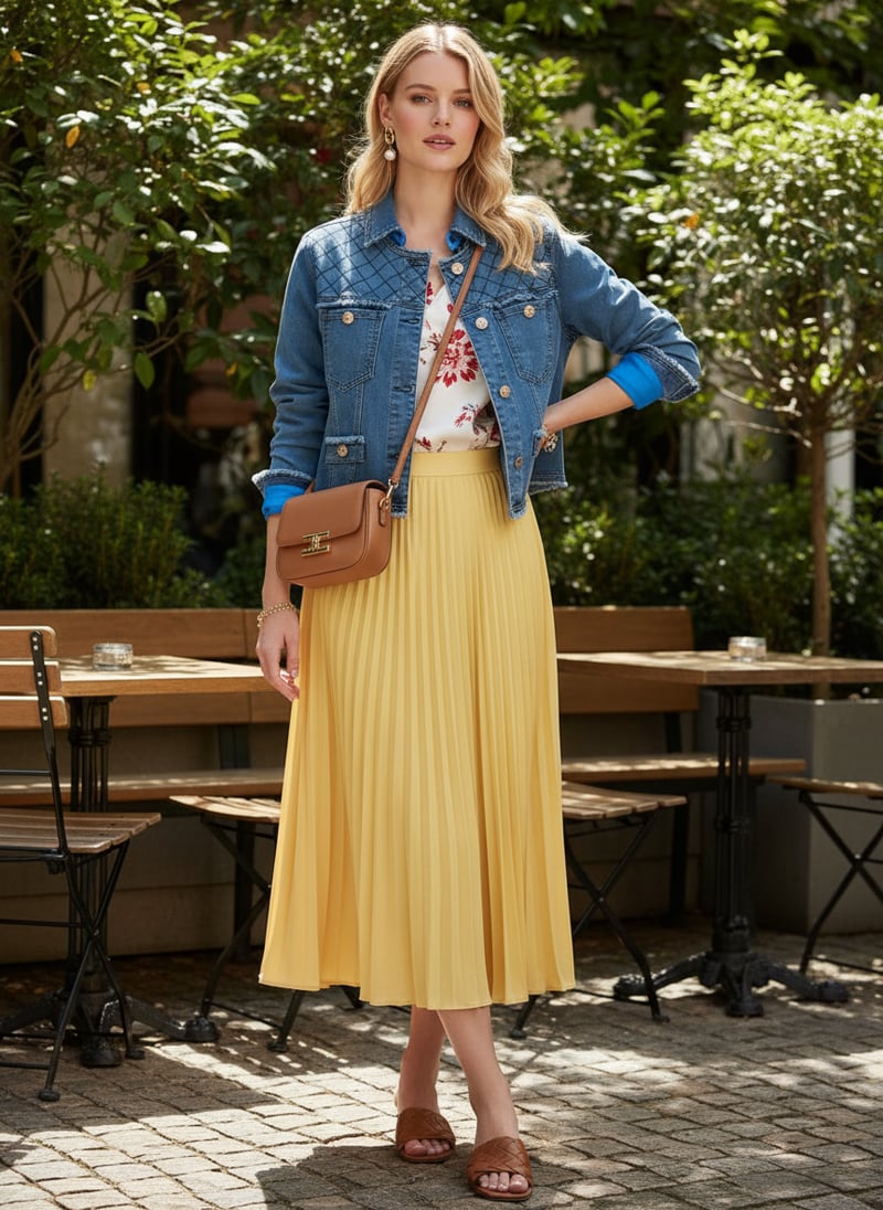 Blue Denim Jacket with Embroidered Yoke and Jewel Buttons