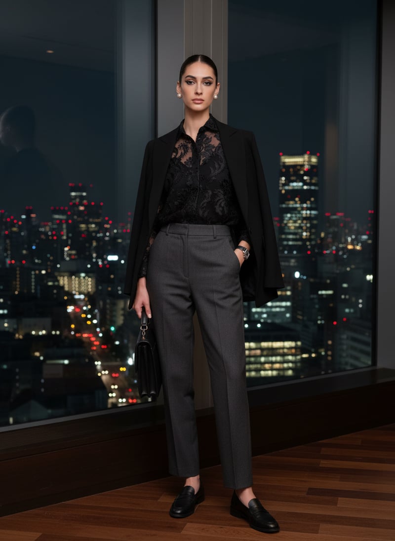 Black Sheer Mesh Button-Down Shirt with Velvet Jacquard