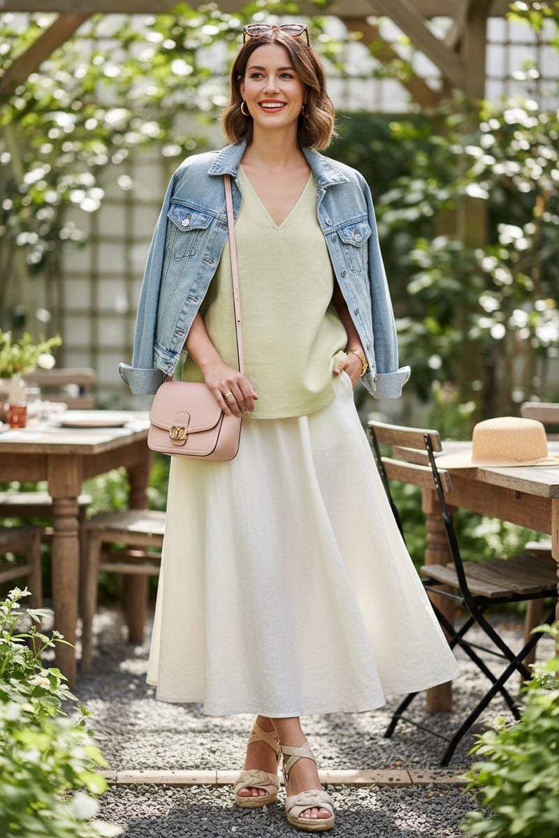 Tea Green Linen V-Neck Half Sleeve Pullover Top