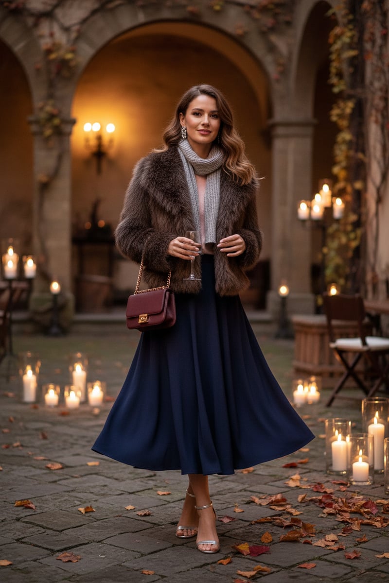 Brown Cropped Faux-Fur Jacket with Lapel Collar