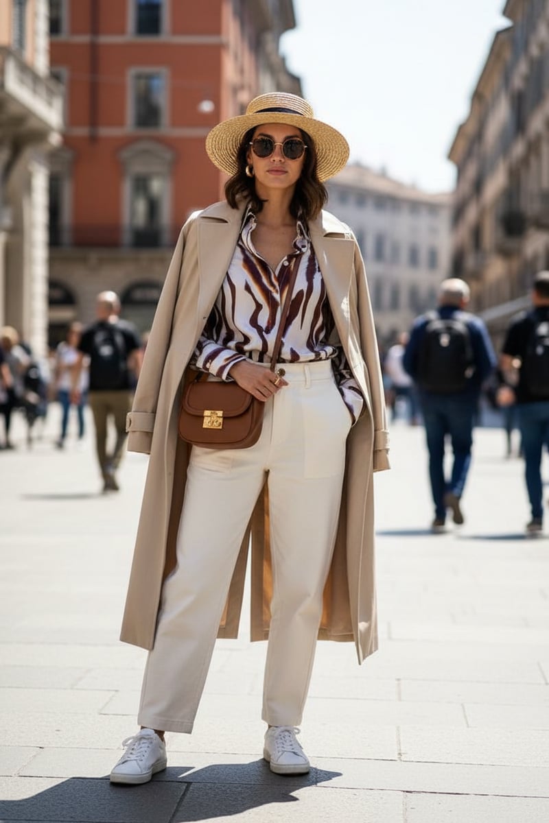 Brown Animal Print Satin-Finish Button-Down Shirt