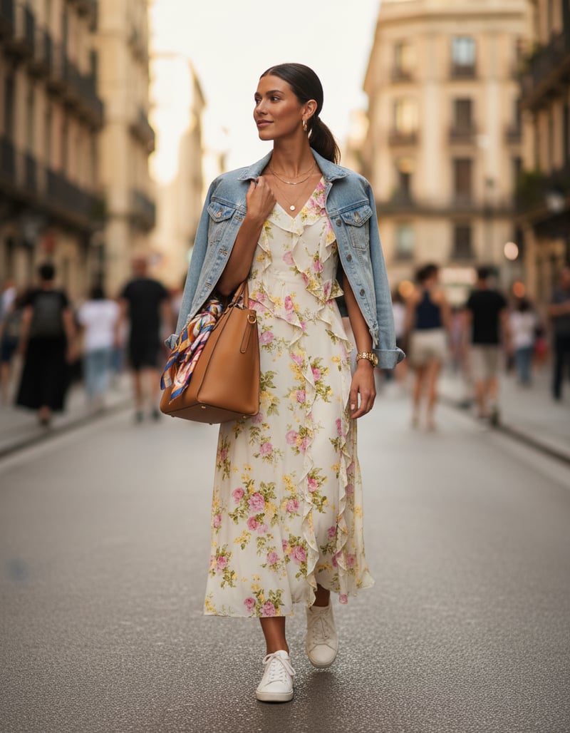 White Floral Ruffle Trim Slip Midi Dress