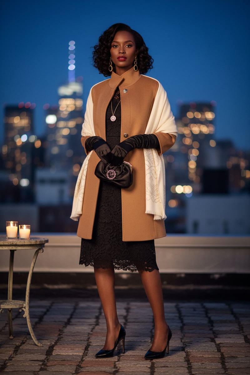 Dark Beige Wool-Blend Belted High-Neck Coat