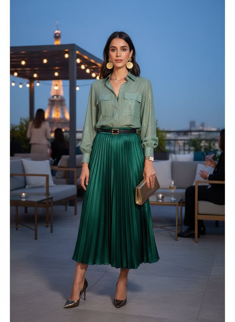 Aqua Blue Sequins Georgette Shirt with Balloon Sleeves